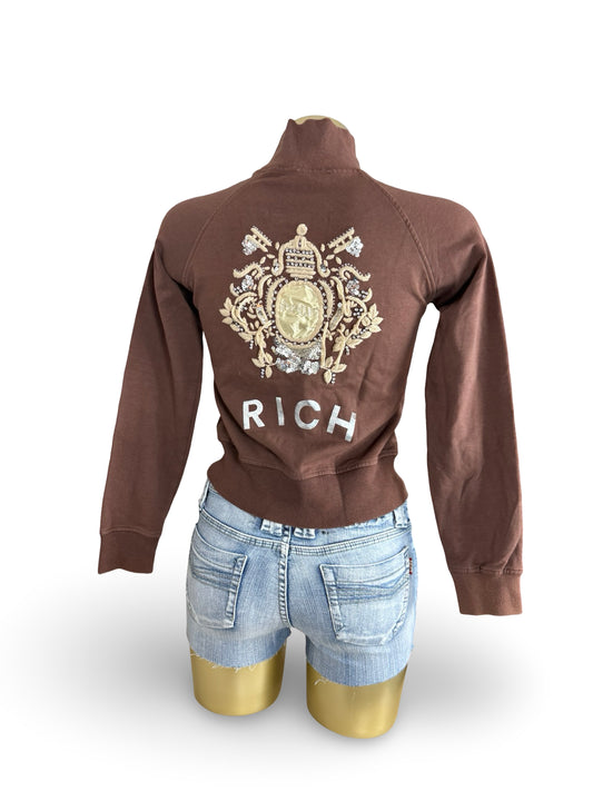 Brown embroidered logo cotton sweatshirt (S/M)
