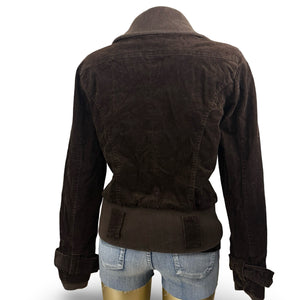 Brown velvet ribbed denim biker jacket (L/XL)
