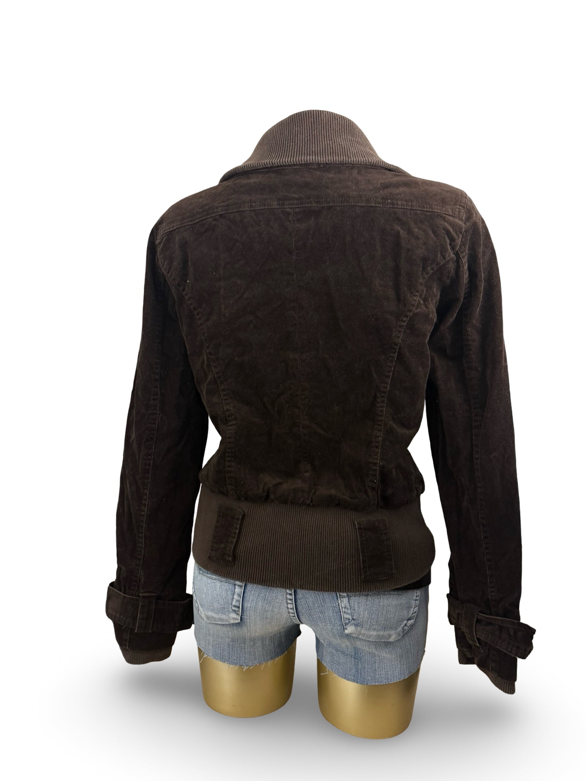 Brown velvet ribbed denim biker jacket (L/XL)