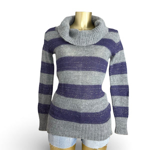 Grey & purple striped wool turtleneck jumper (S/M)