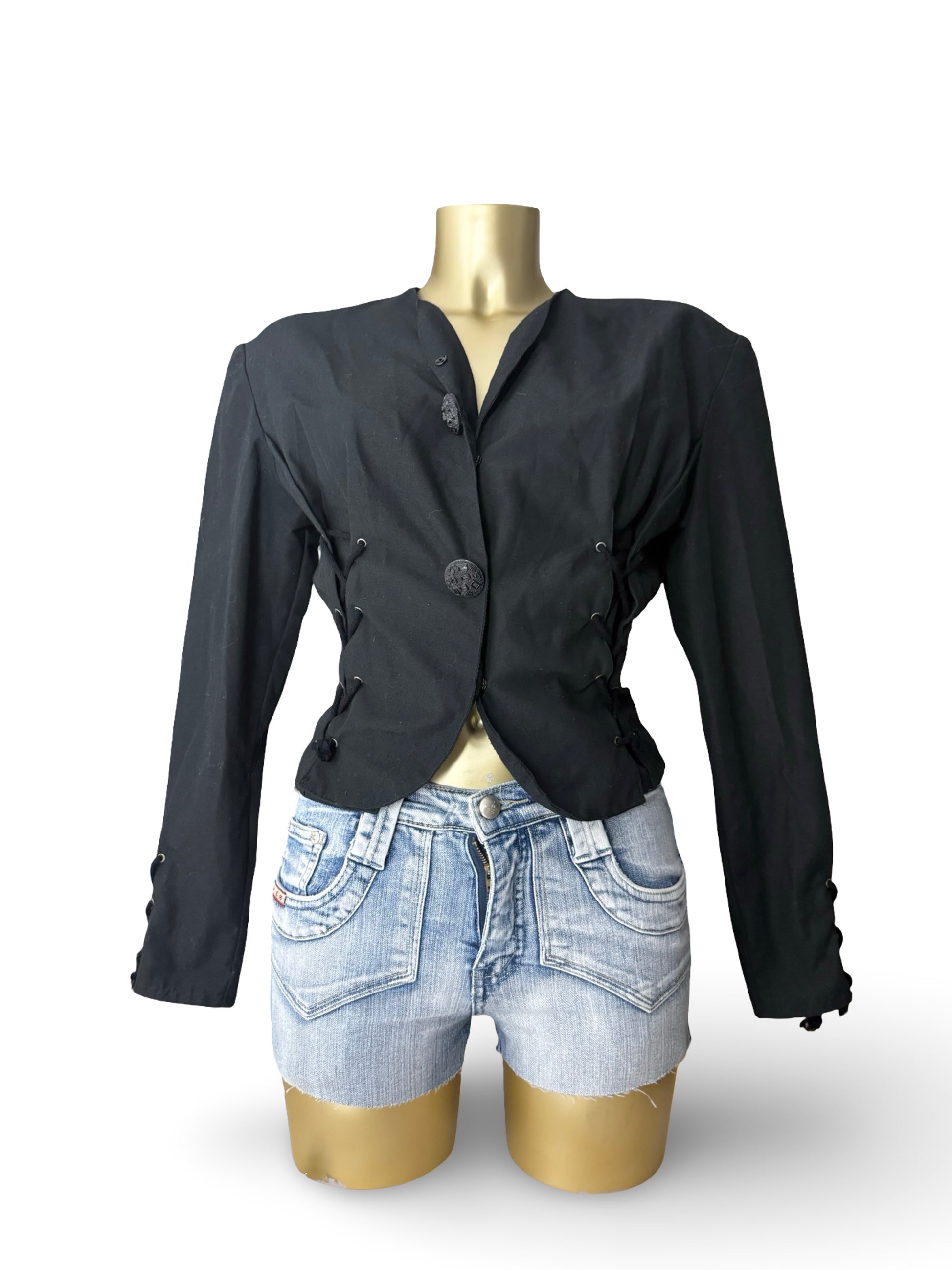Black lace up tight fit blazer office jacket (S/M)