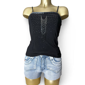 Black sequins & pearls cami top (S/M)