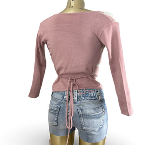 Pink tight fit tie up cardigan jumper (XS/S)