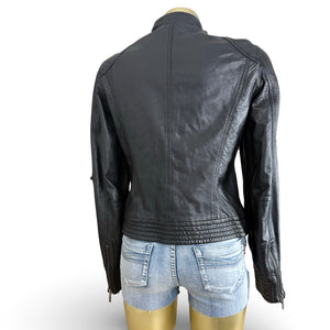 Black real leather zip up jacket (M/L)