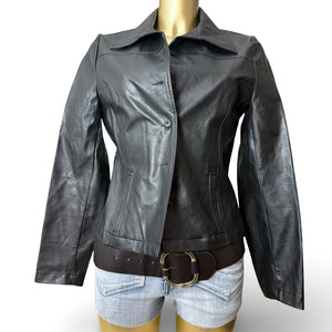 Black pvc leather buttons up tight fit blazer jacket (M/L)