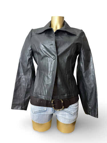Black pvc leather buttons up tight fit blazer jacket (M/L)