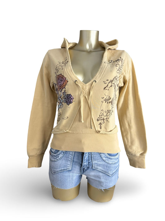 Yellow floral cotton hoodie (S/M)