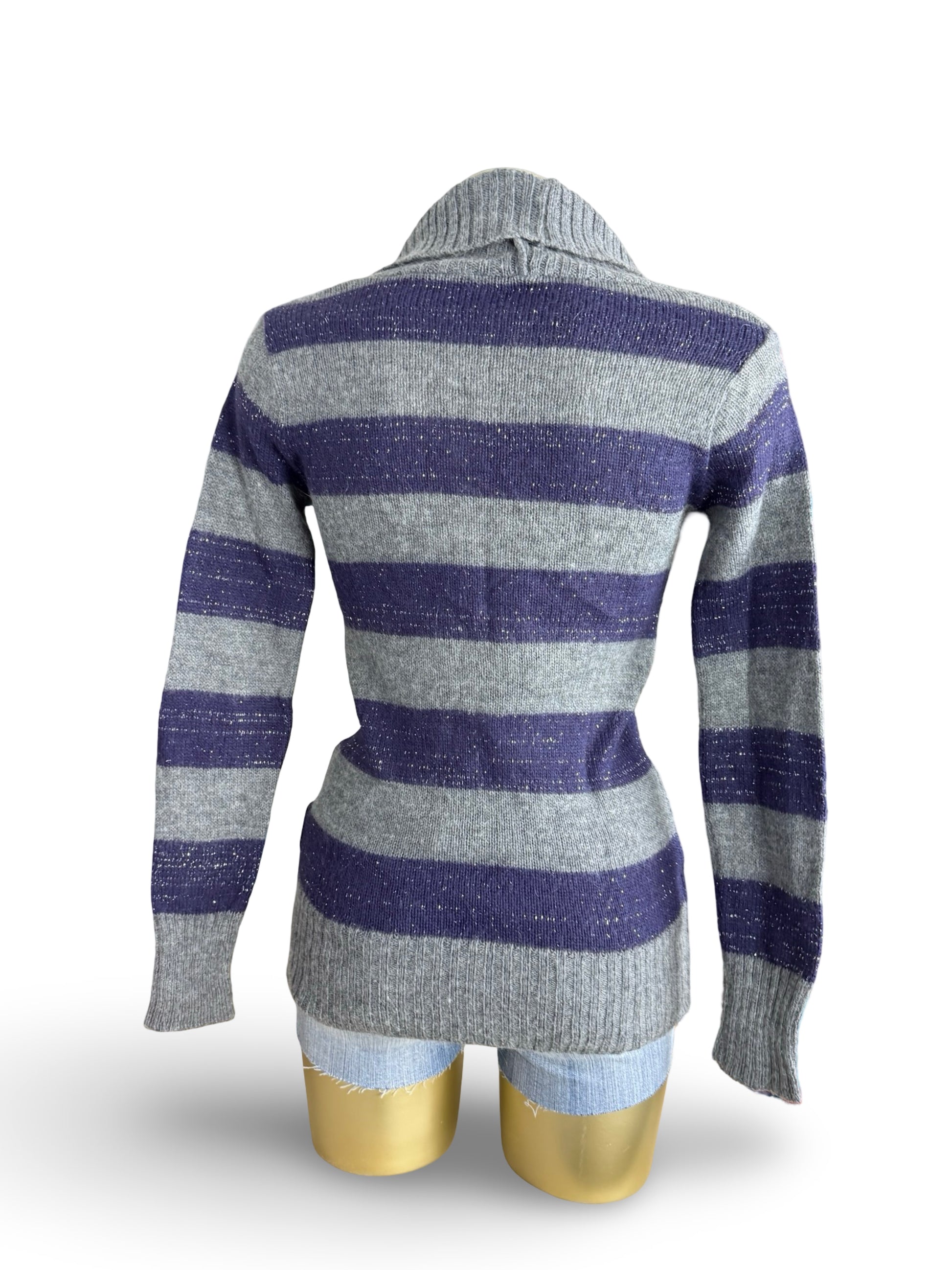 Grey & purple striped wool turtleneck jumper (S/M)