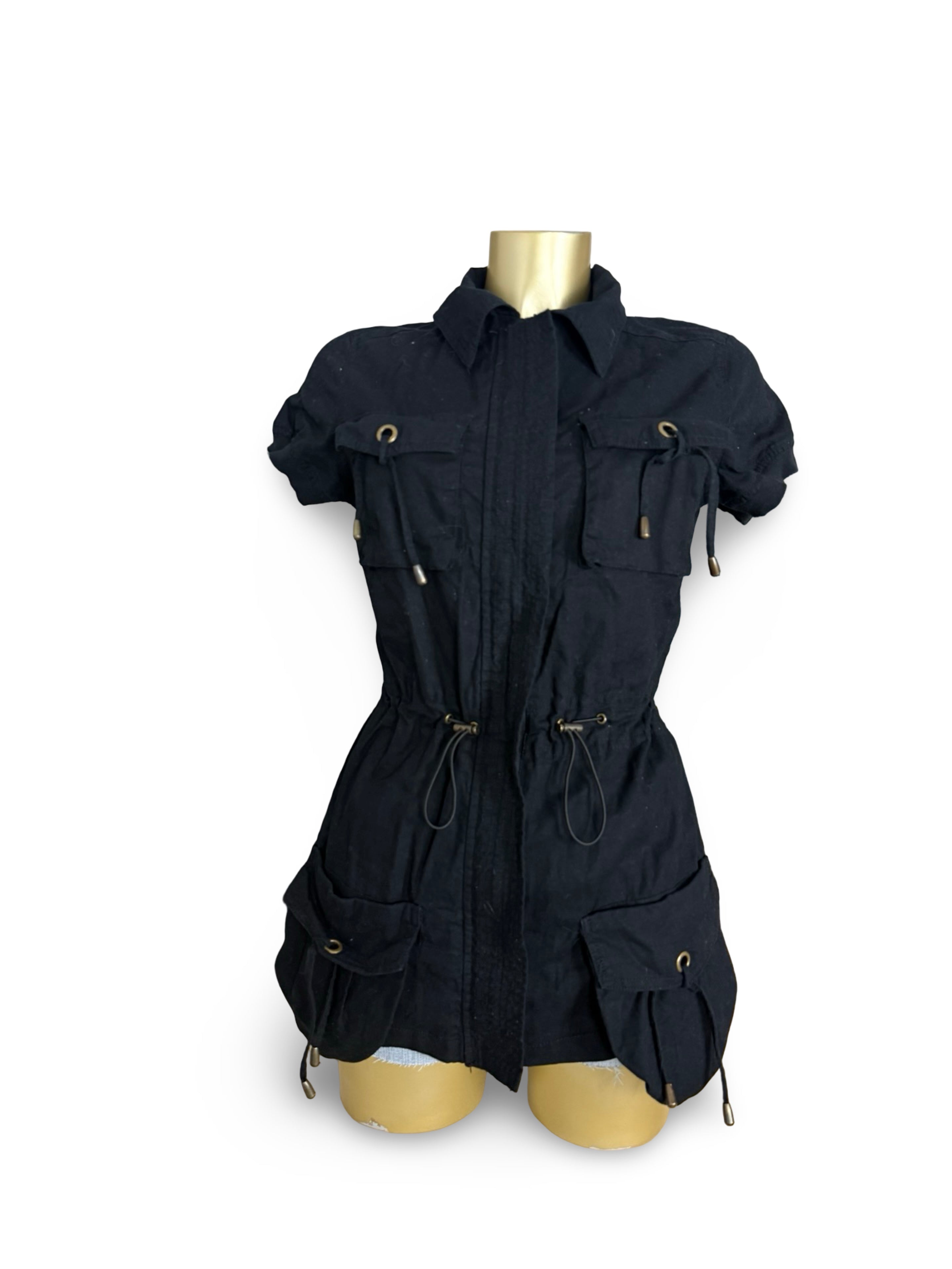 Black linen 2 in 1 short sleeves jacket / mini dress (S)