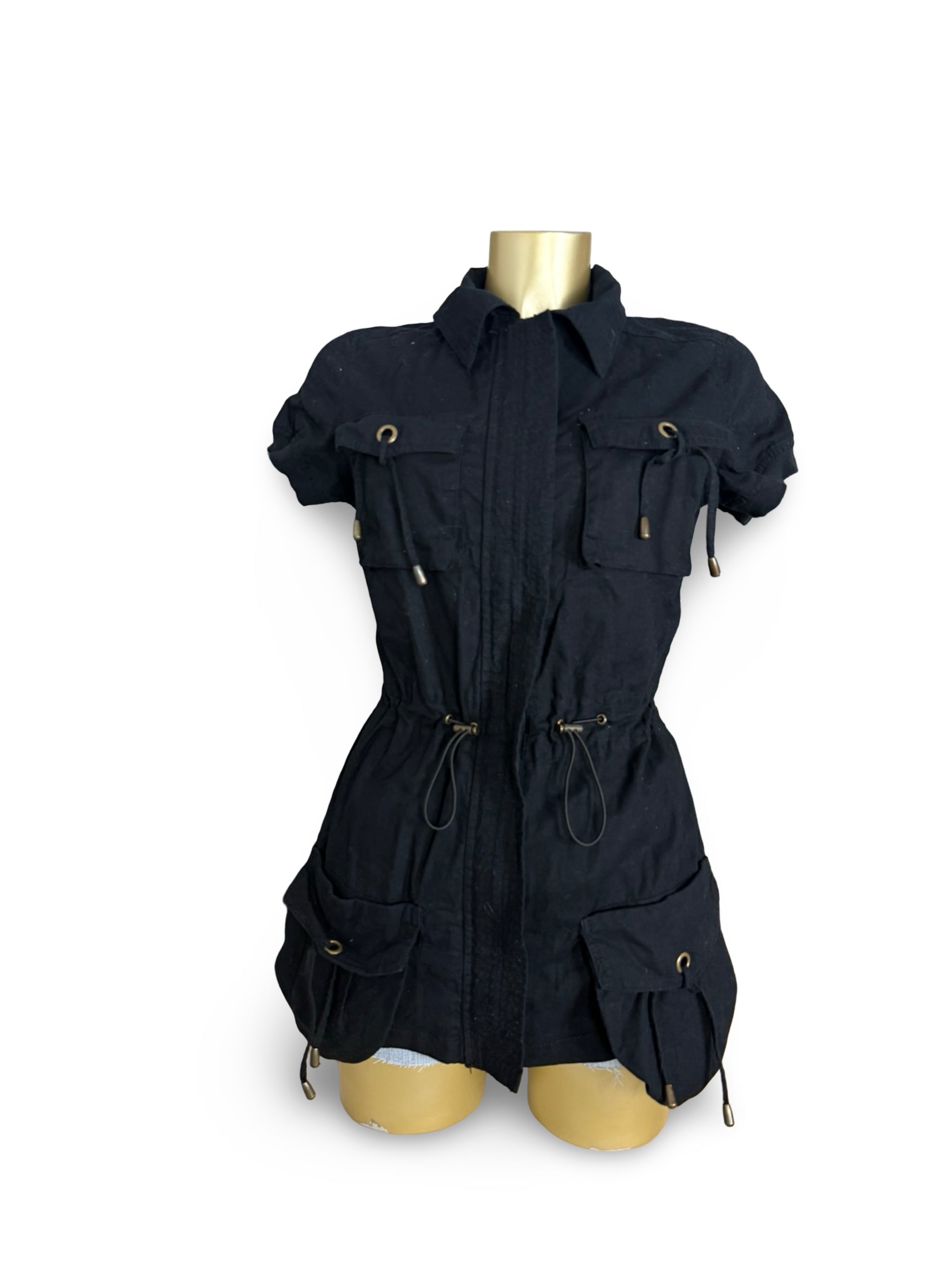 Black linen 2 in 1 short sleeves jacket / mini dress (S)
