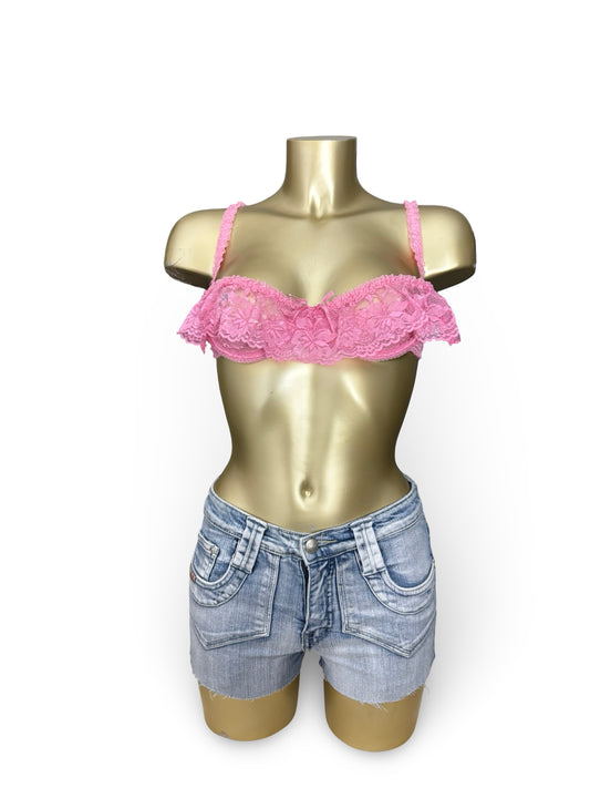 Pink lace balcony vintage bra (90B)