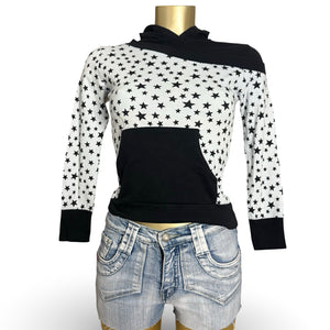 Black & white stars print hoodie (XS)