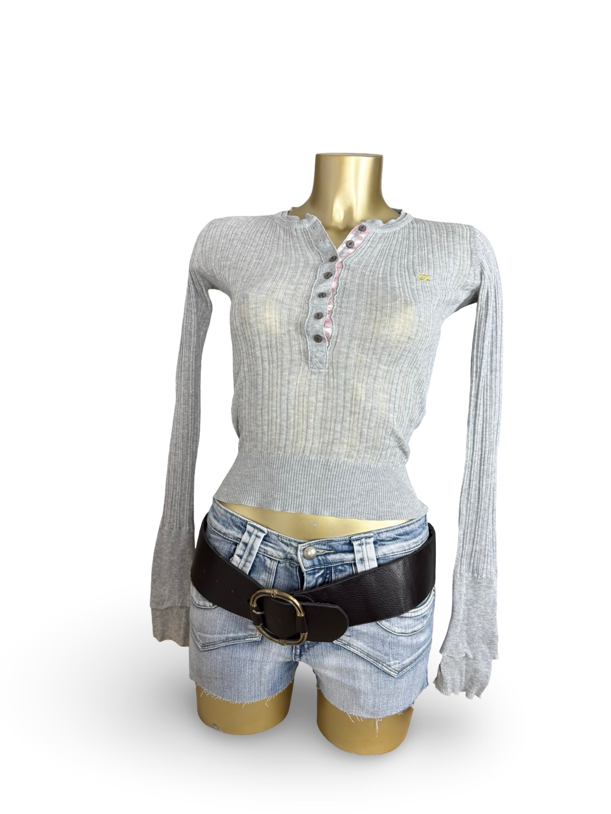 Grey cotton tight fit long sleeves top (S)