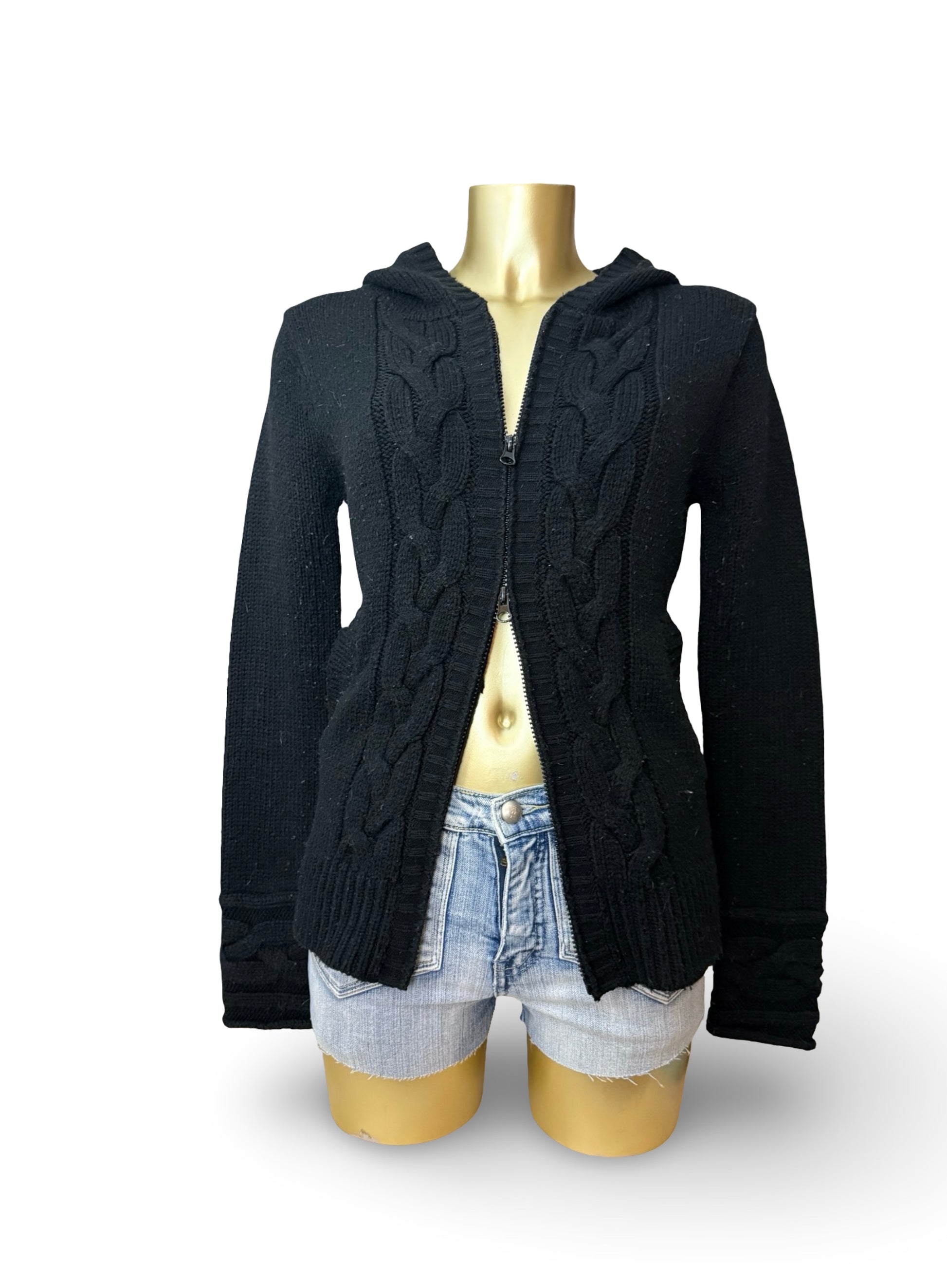 Black hooded zip up cardigan jumper (M/L)