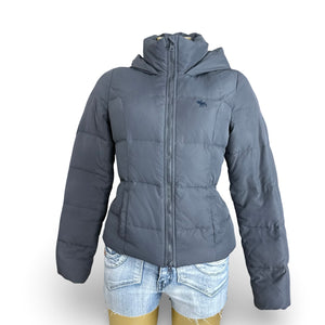 Grey tight fit duck down puffer jacket (S)