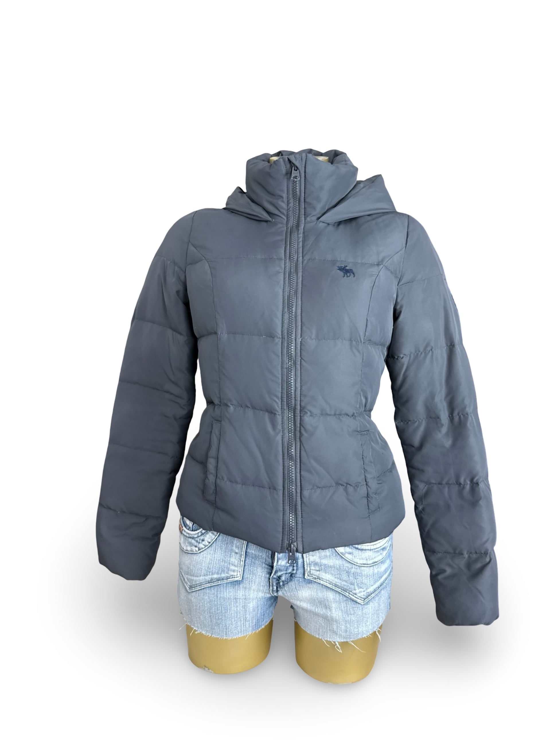 Grey tight fit duck down puffer jacket (S)