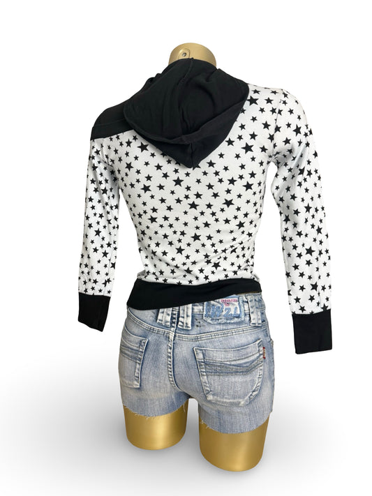 Black & white stars print hoodie (XS)