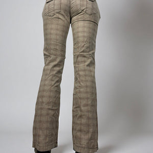 Beige check print low rise straight legs pants (S)
