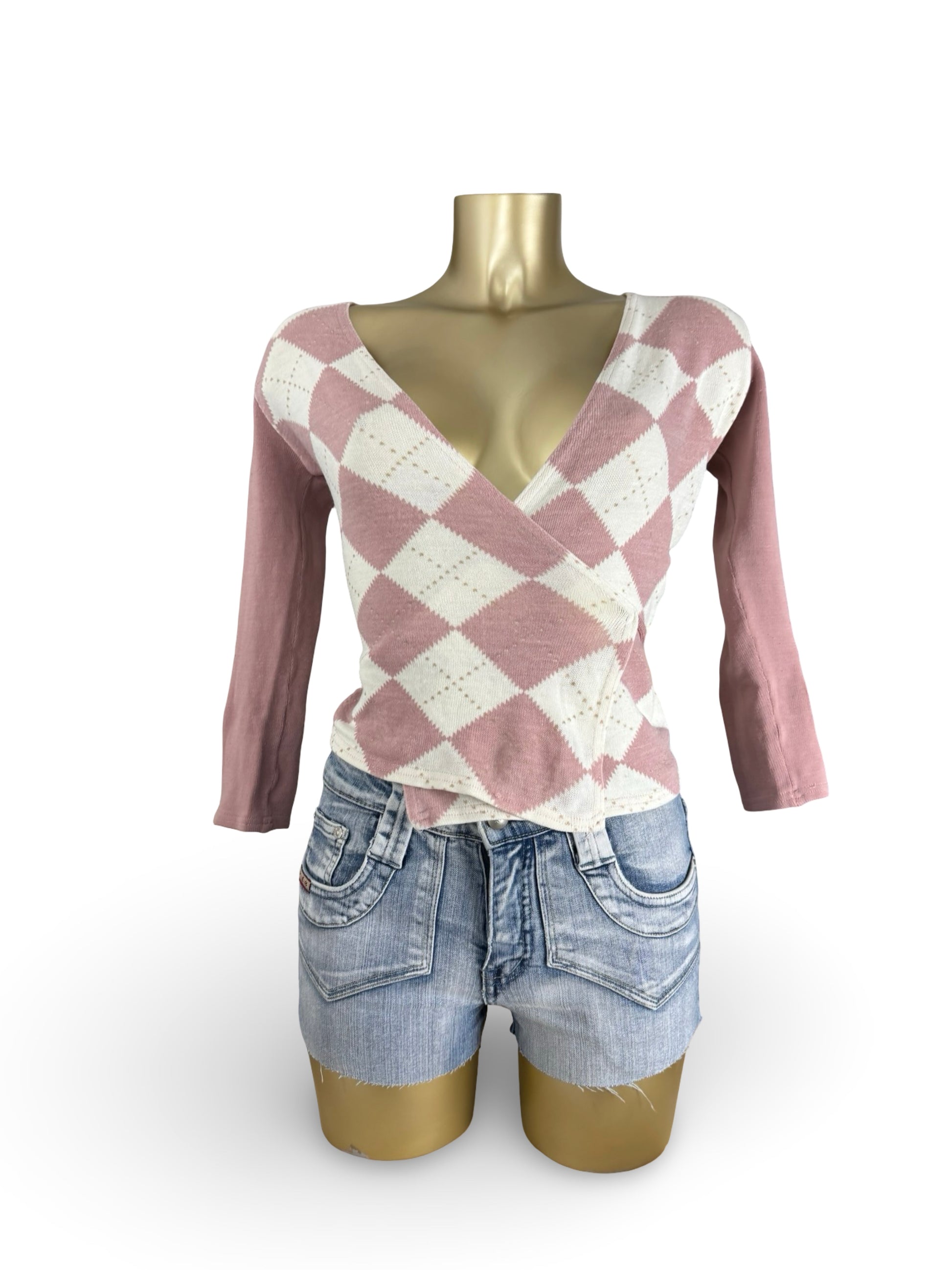 Pink tight fit tie up cardigan jumper (XS/S)