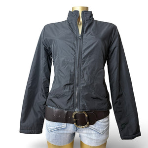 Black lightweight puffer tight fit zip up jacket (L)