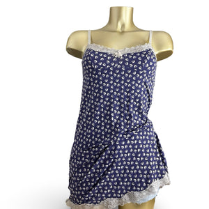 Navy graphic babydoll mini dress (S)