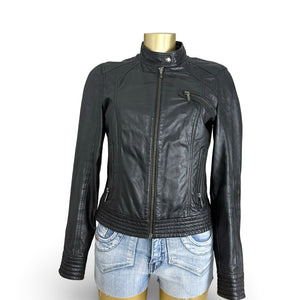 Black real leather zip up jacket (M/L)