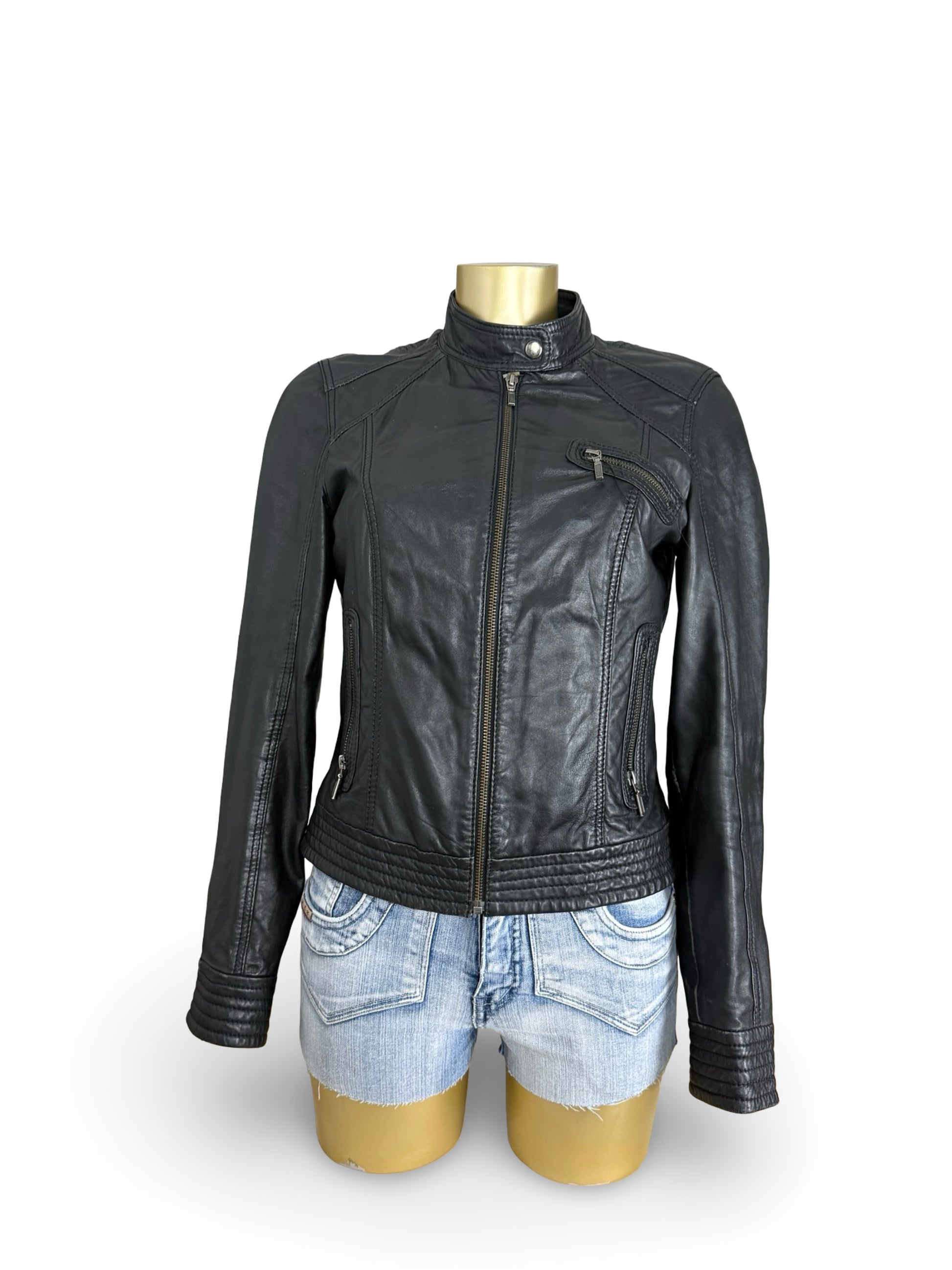 Black real leather zip up jacket (M/L)