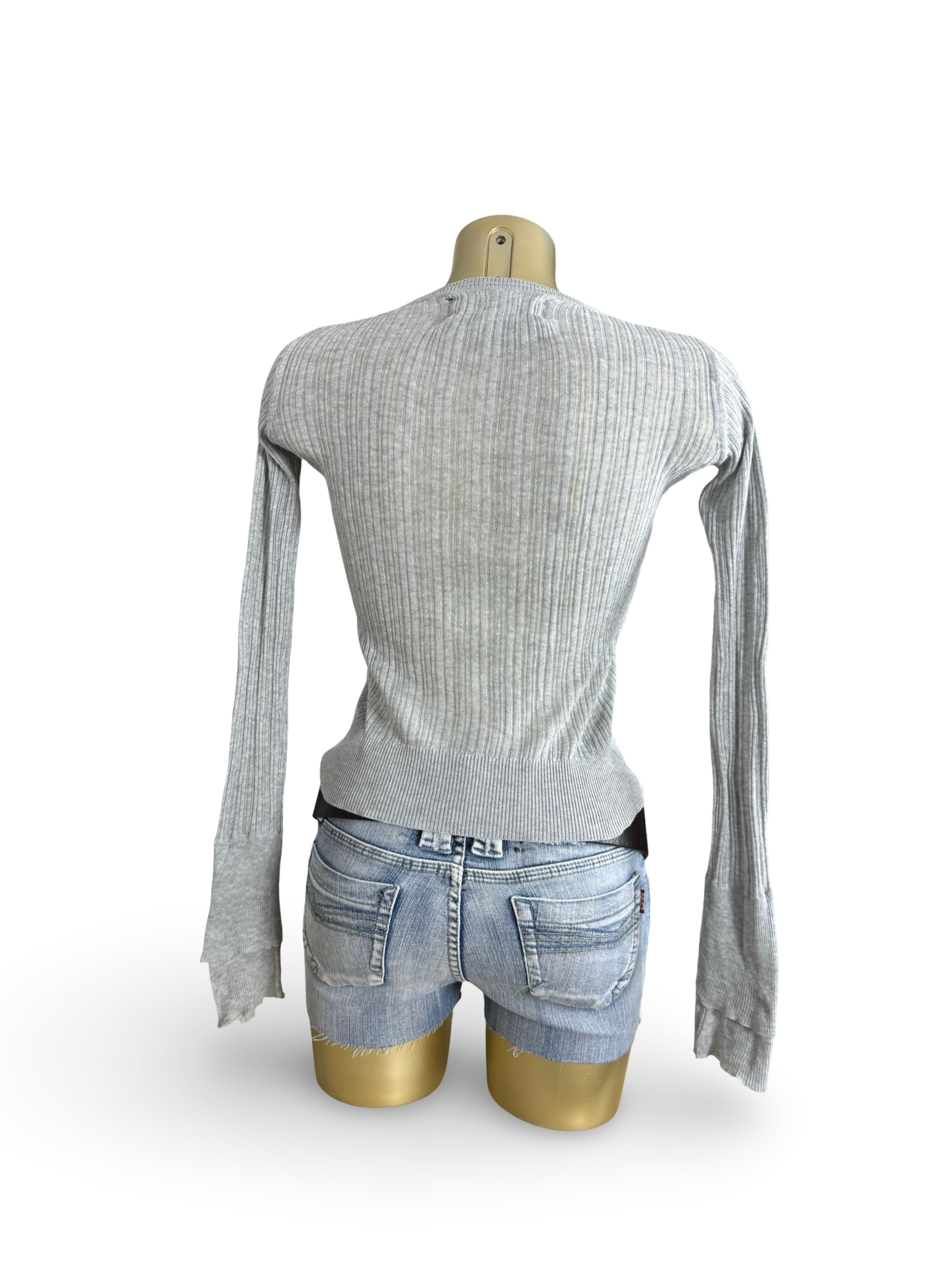 Grey cotton tight fit long sleeves top (S)