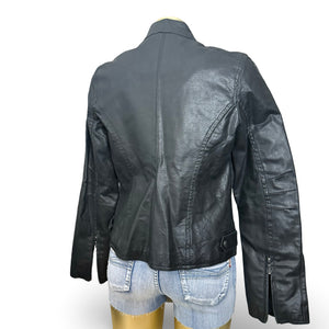 Black real leather zip up biker jacket (M)