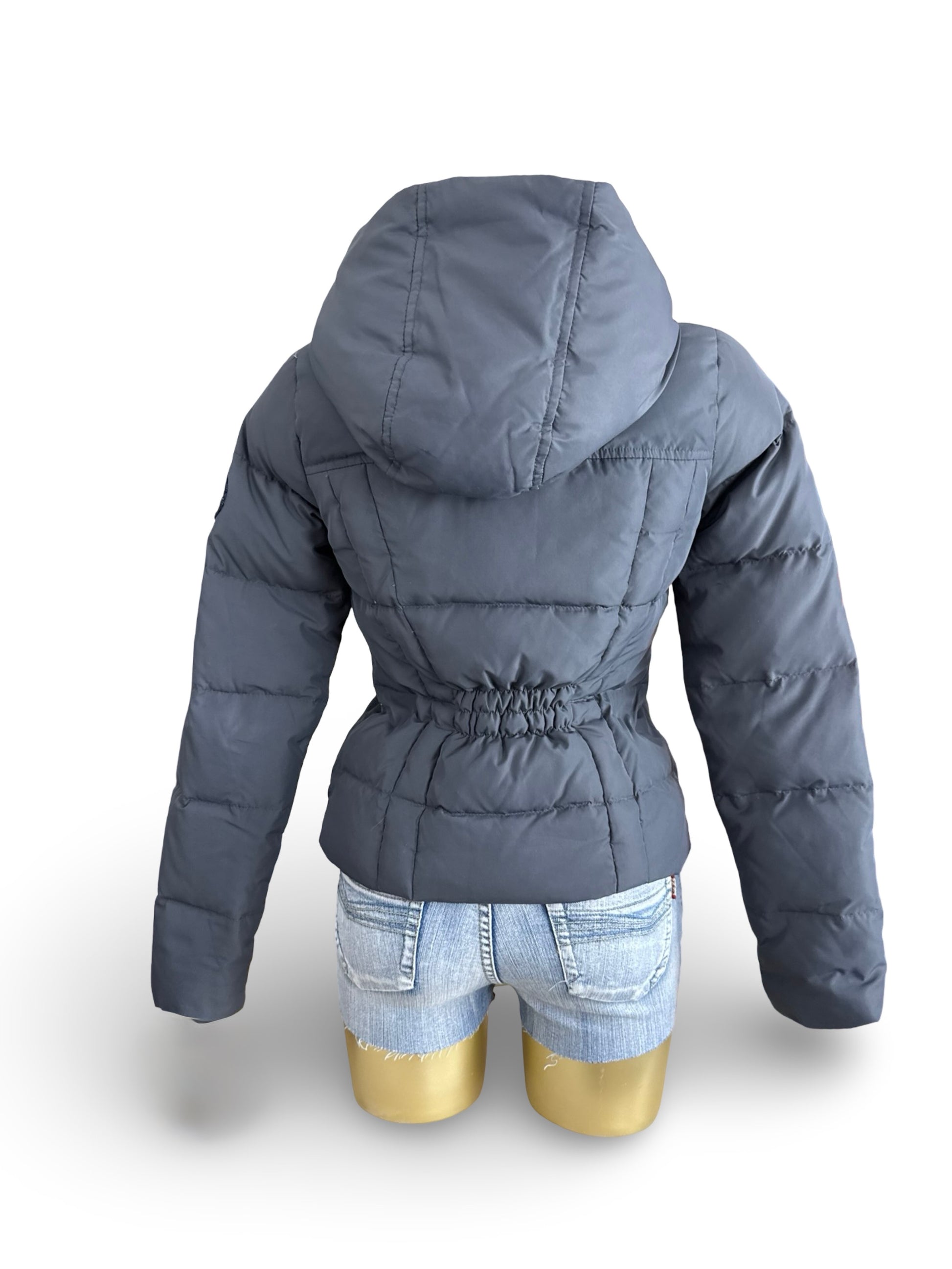Grey tight fit duck down puffer jacket (S)