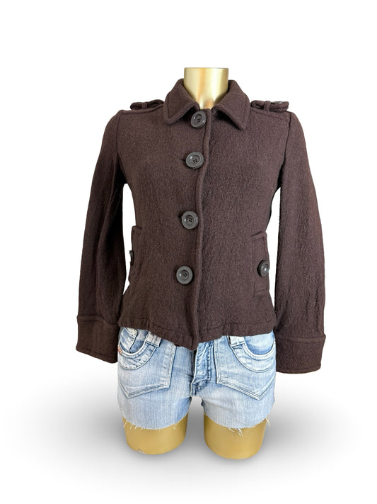 Brown wool tight fit trench caban jacket (S)