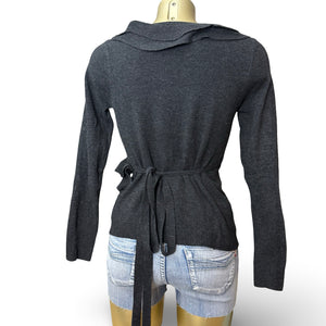 Black ruffles cashmere & silk tie up cardigan jumper (S/M)