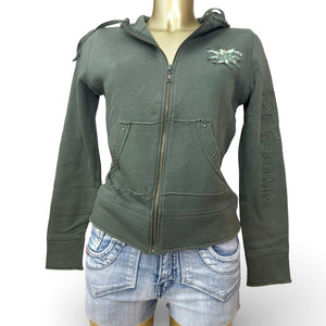 Khaki cotton zip up hoodie (S/M)