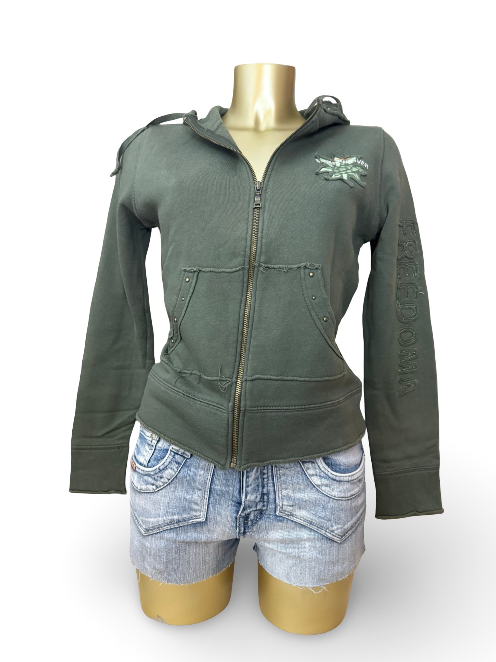 Khaki cotton zip up hoodie (S/M)