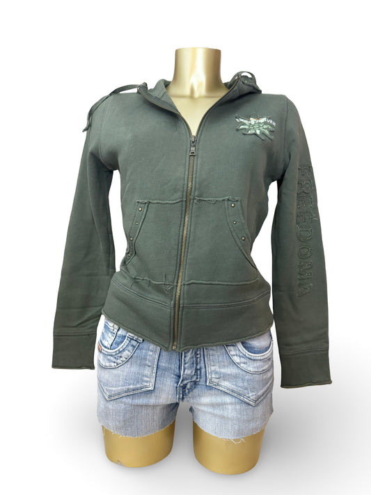 Khaki cotton zip up hoodie (S/M)