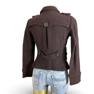 Brown wool tight fit trench caban jacket (S)