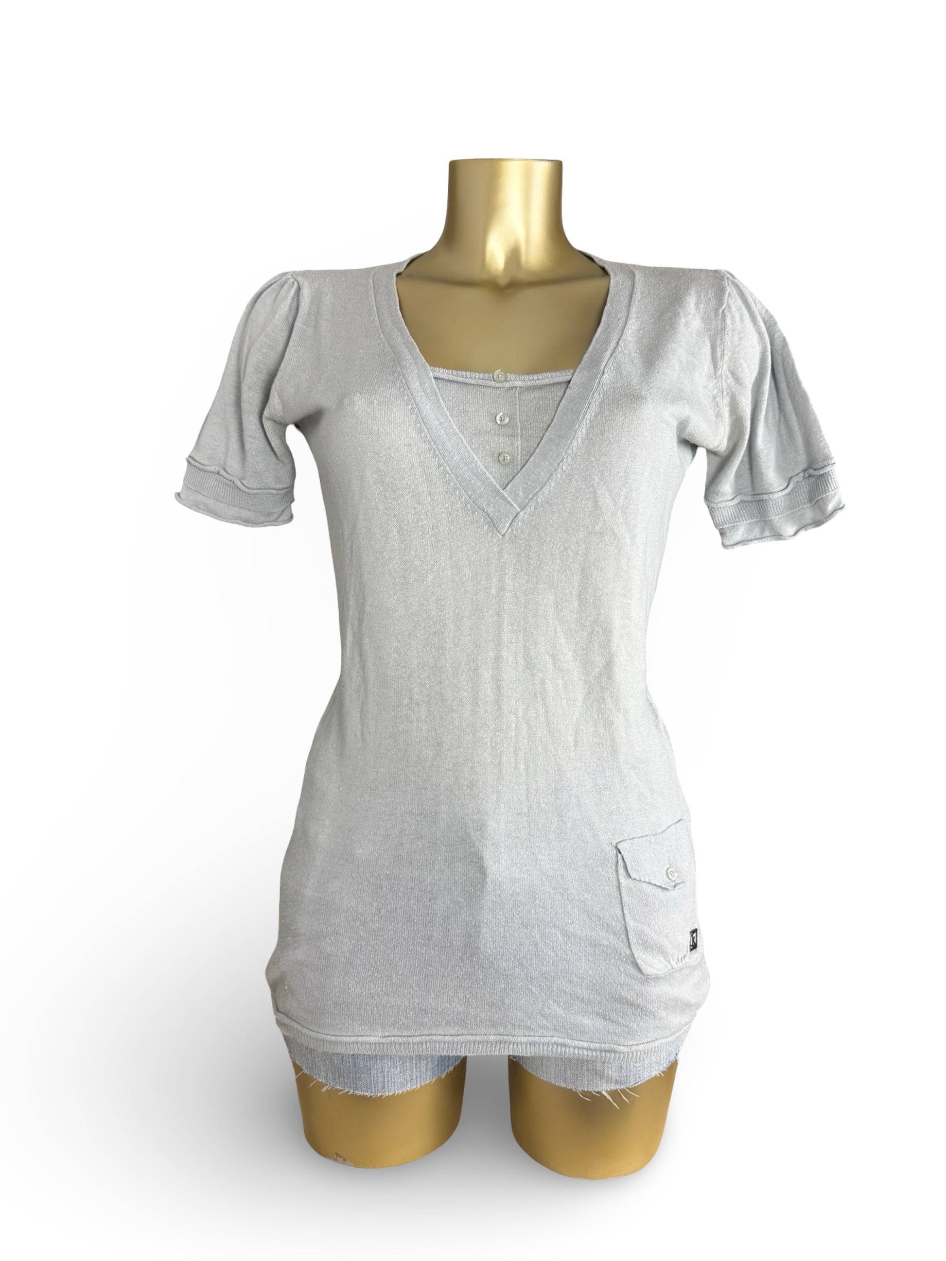 Grey knitted cotton tee (L)