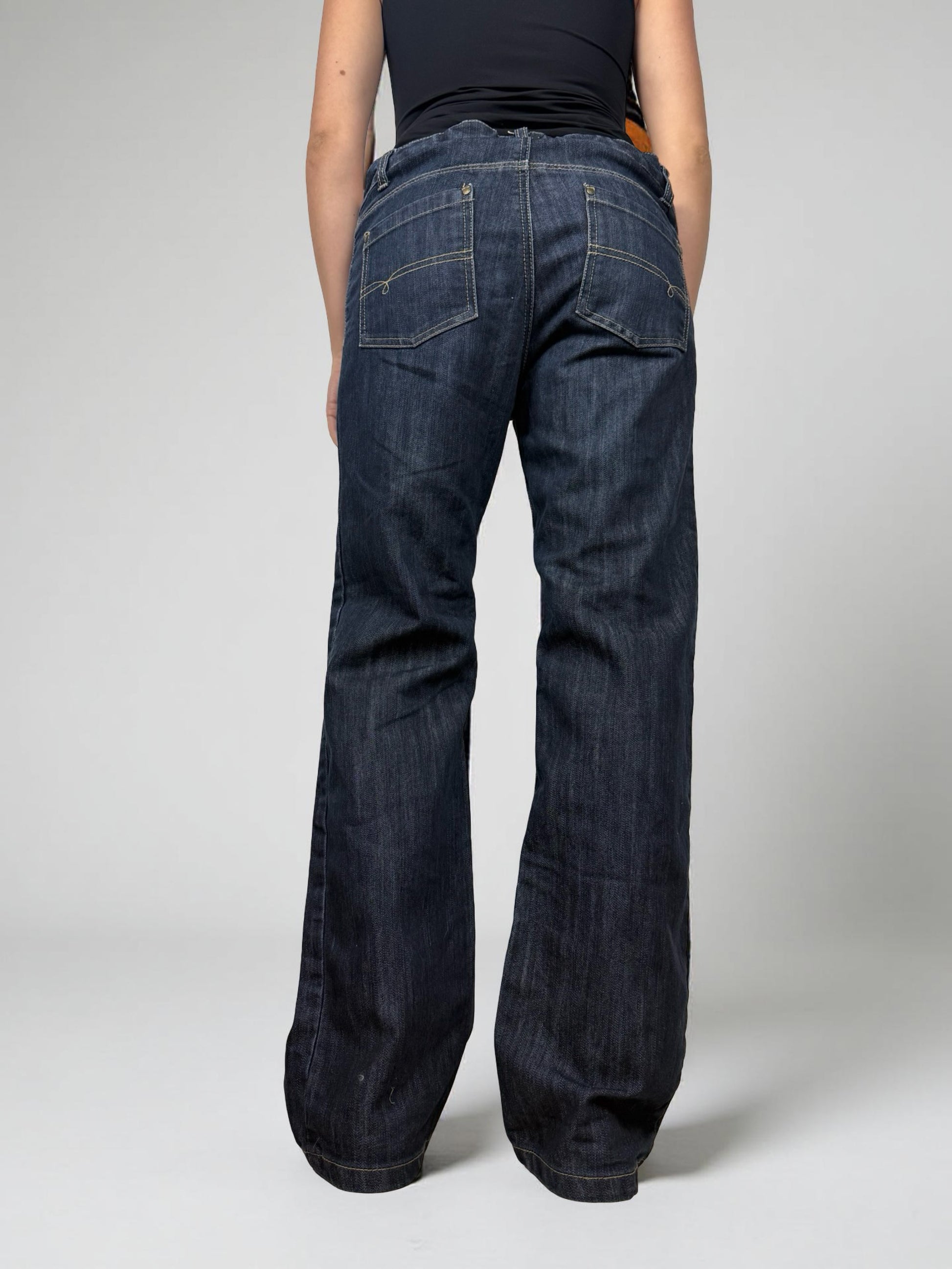 Blue navy stretchy low waist denim bootcut pants (XL)