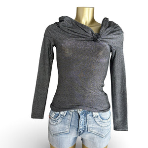 Grey silver bardot neck long sleeves top (S)