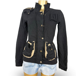 Black 100% cotton utility zip up biker jacket (M)