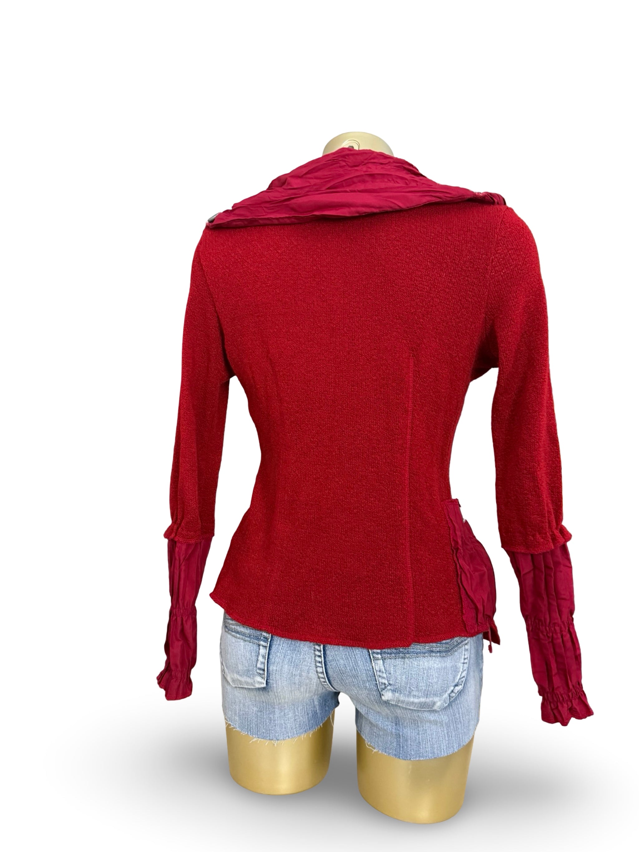 Red zip up tight fit jumper jacket (M)