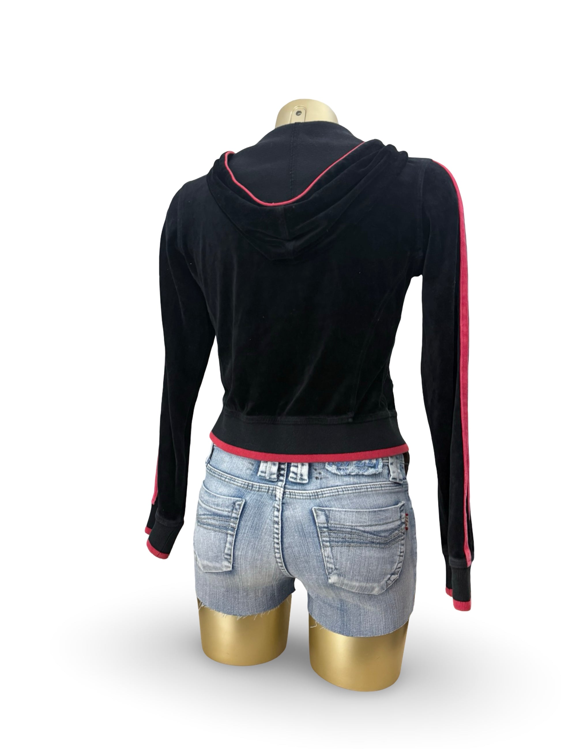 Black velvet zip up logo hoodie (S/M)