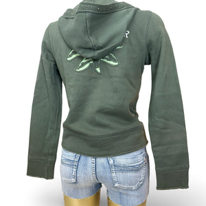 Khaki cotton zip up hoodie (S/M)