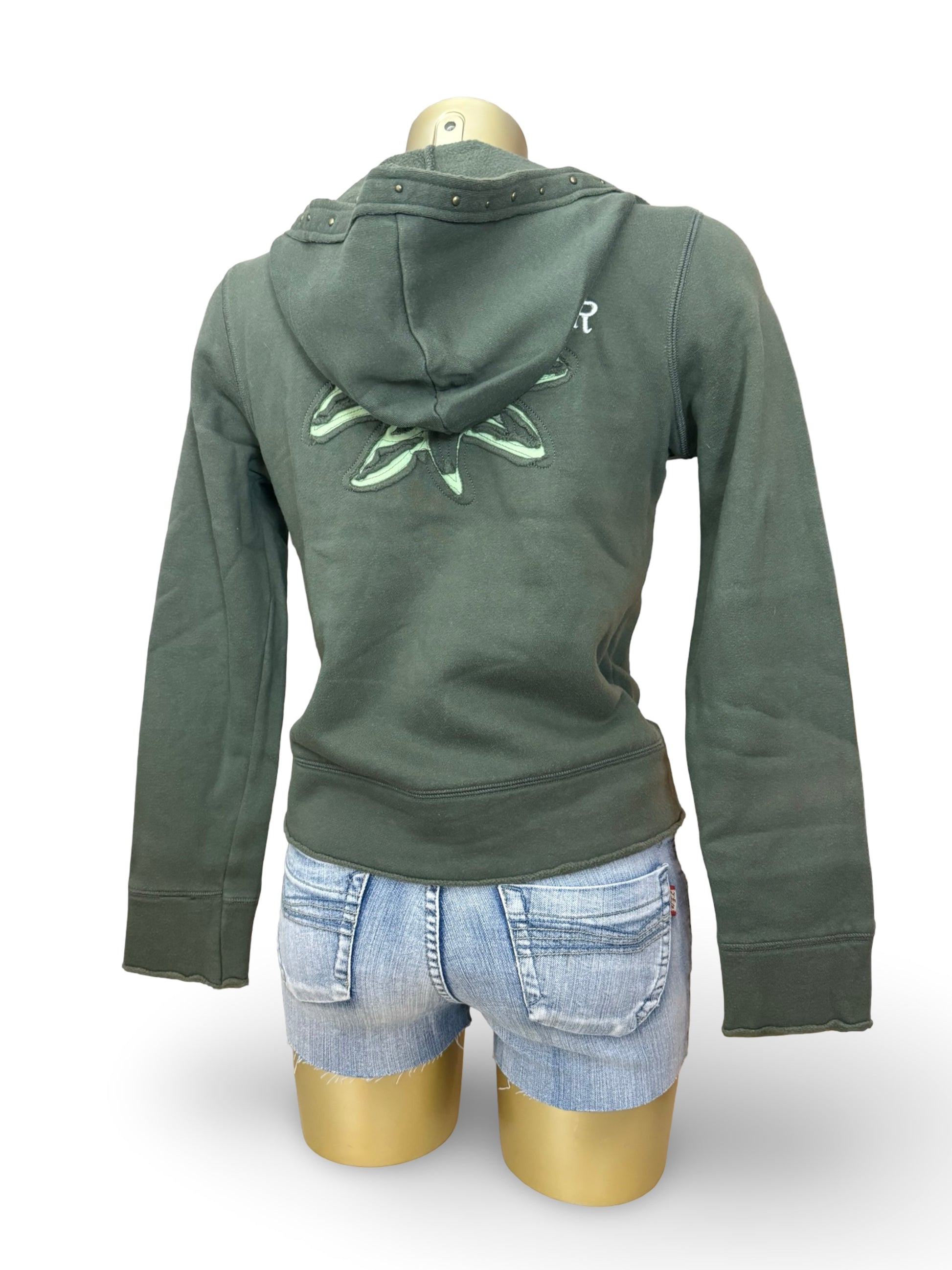 Khaki cotton zip up hoodie (S/M)