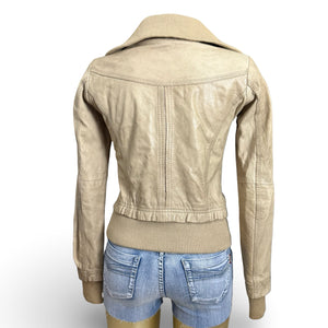 Beige real leather biker jacket (S)