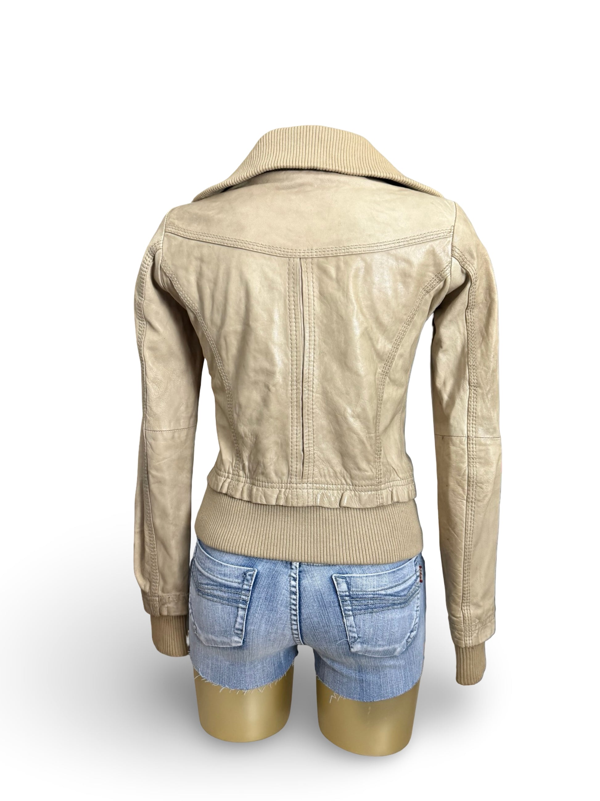 Beige real leather biker jacket (S)