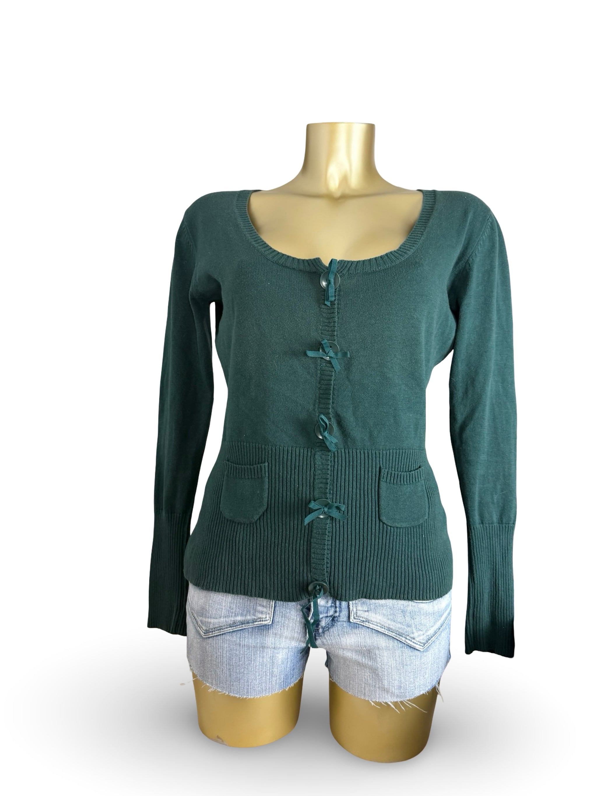 Dark green cotton cardigan jumper (L)
