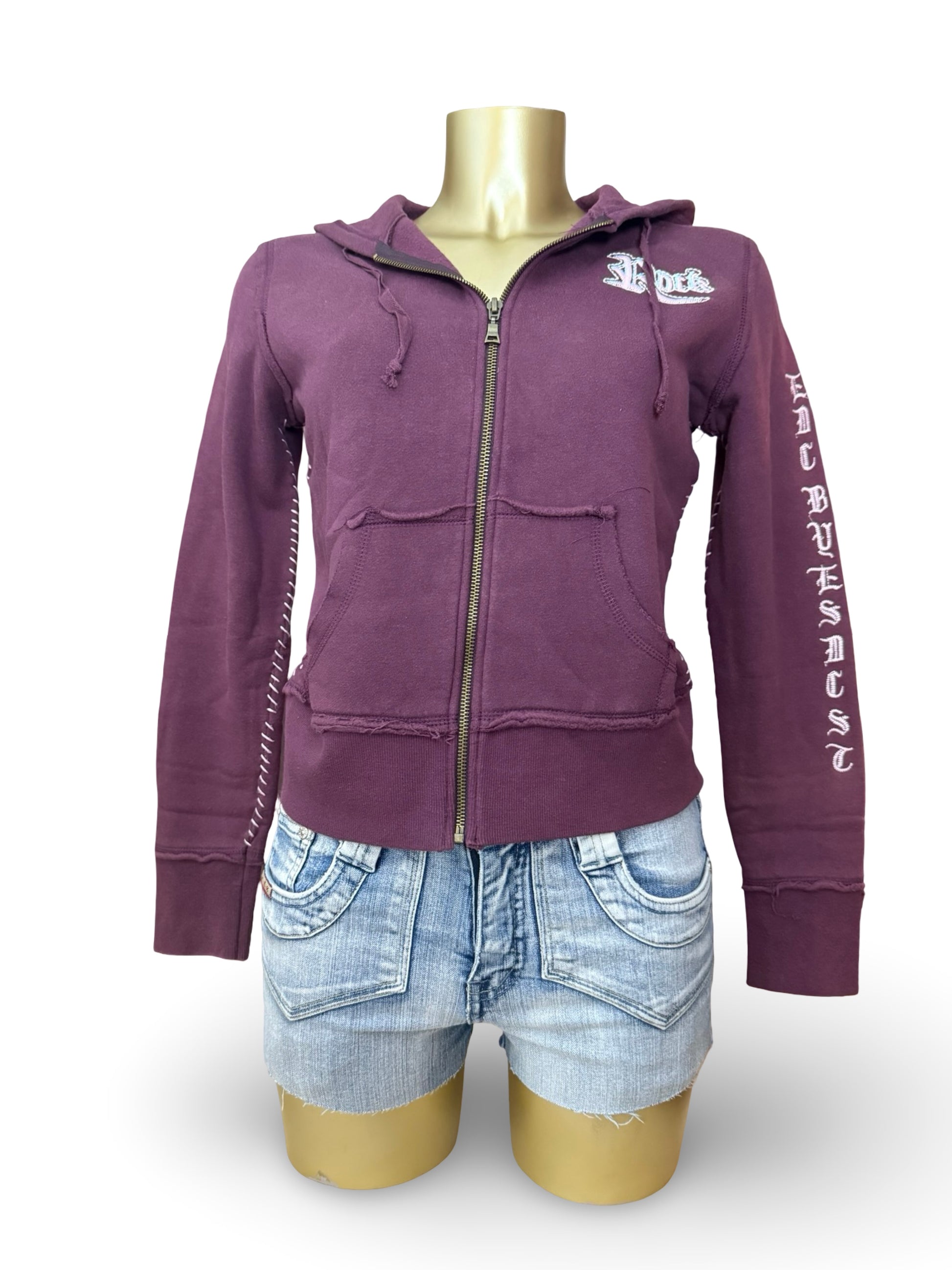 Purple cotton zip up hoodie (S/M)