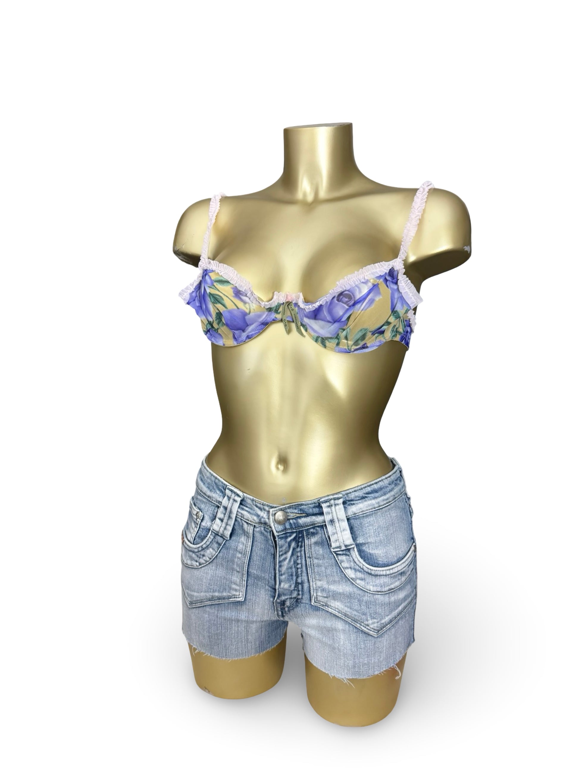 Purple floral mesh balcony vintage bra (100B)