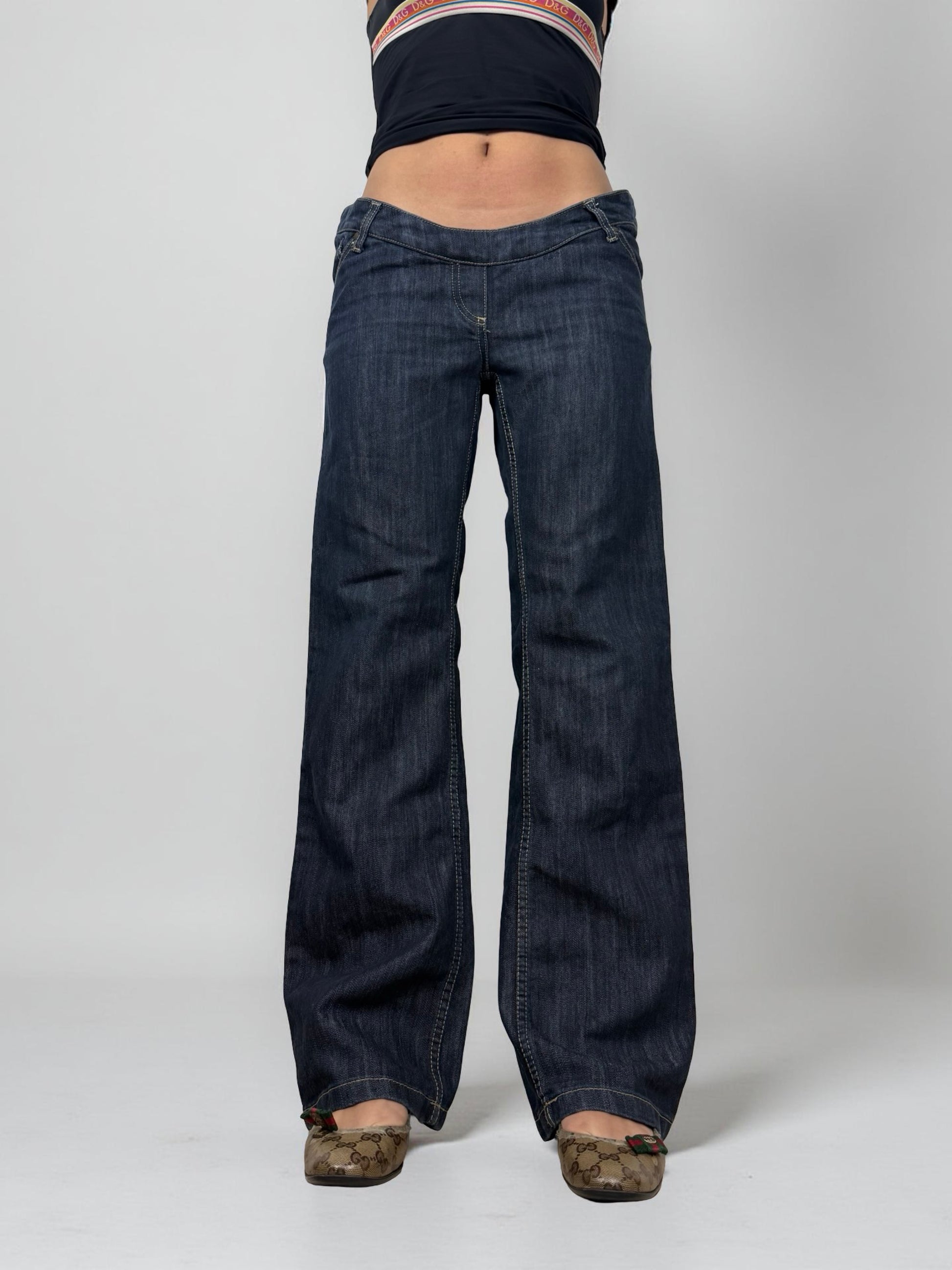 Blue navy stretchy low waist denim bootcut pants (XL)